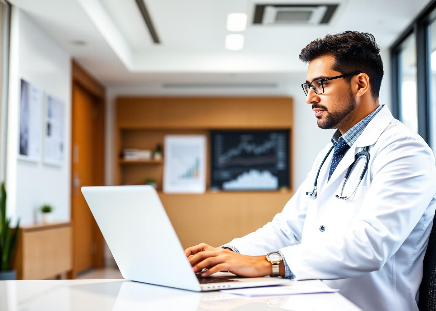 Médico revisando finanças
